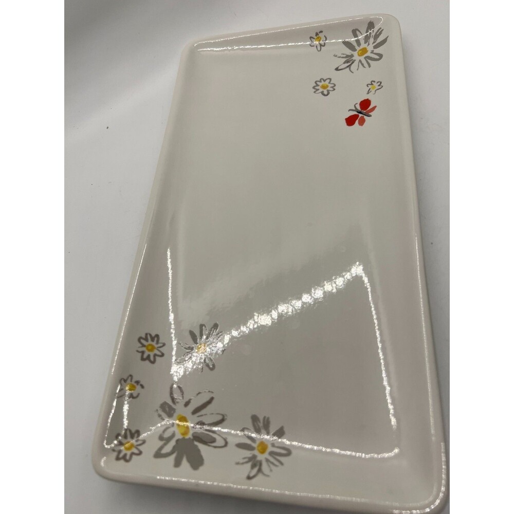 Kate Spade New York Rectangle Ceramic Tray Serving Dish daisy white flower gift